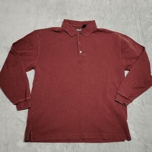 Ping Collection Maroon Long Sleeve Polo Shirt Loose Fit 100% Cotton Mens Medium